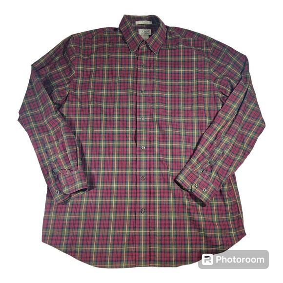 L.L. Bean Shirt Mens L Reg Traditional Fit Red Tartan Wrinkle Free Button Down - Picture 1 of 5